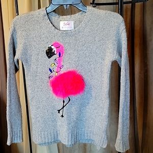 Justice girls 10 gray sparkle flamingo Sweater